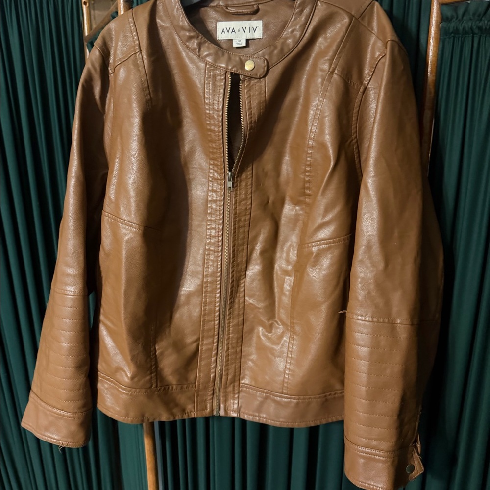 Ava & Viv Women's Tan Faux Leather Zip Jacket